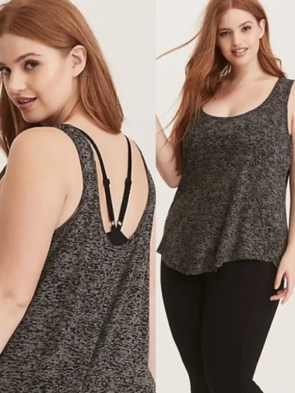 TORRID 00 Plus Size Active Burnout Wicking 2fer Active Tank Black w/ Sports Bra